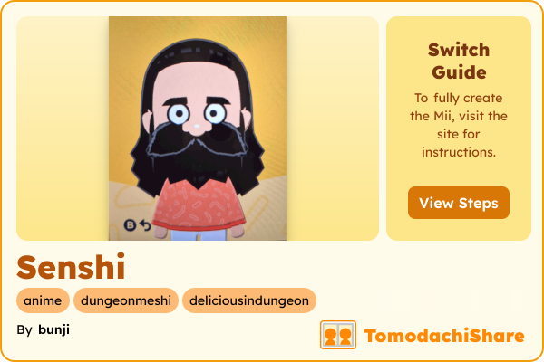 Senshi, a male Mii  with tags: anime, dungeonmeshi, deliciousindungeon