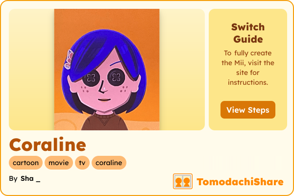 Coraline, a female Mii  with tags: cartoon, movie, tv, coraline