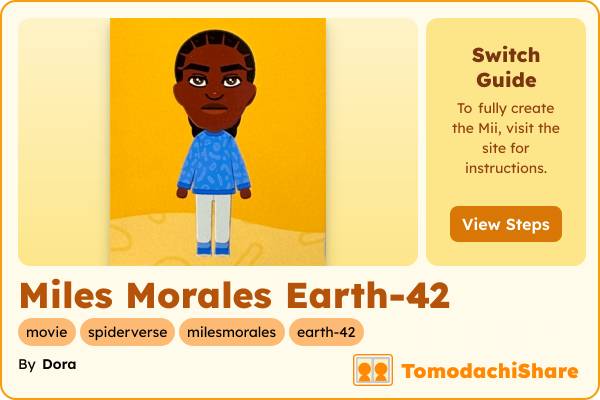 Miles Morales Earth-42, a male Mii  with tags: movie, spiderverse, milesmorales, earth-42
