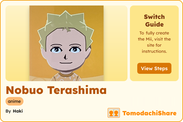 Nobuo Terashima, a male Mii  with tags: anime