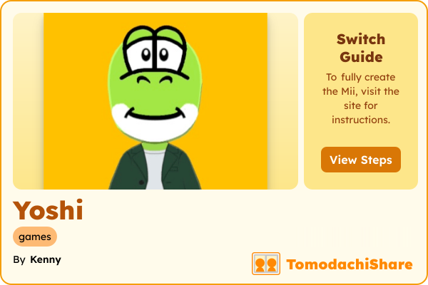 Yoshi, a male Mii  with tags: games
