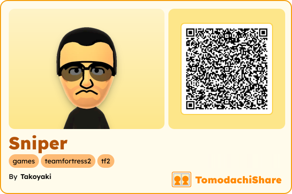 Sniper, a male Mii  with tags: games, teamfortress2, tf2
