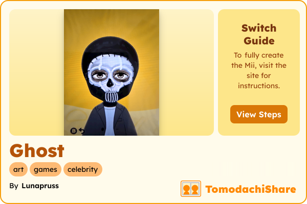 Ghost, a male Mii  with tags: art, games, celebrity