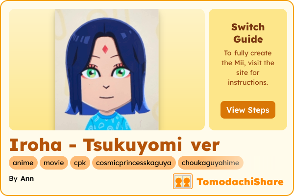 Iroha - Tsukuyomi ver, a female Mii  with tags: anime, movie, cpk, cosmicprincesskaguya, choukaguyahime