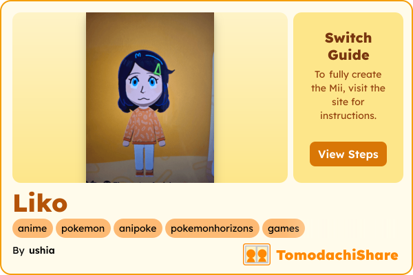 Liko, a female Mii  with tags: anime, pokemon, anipoke, pokemonhorizons, games