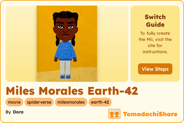 Miles Morales Earth-42, a male Mii  with tags: movie, spiderverse, milesmorales, earth-42