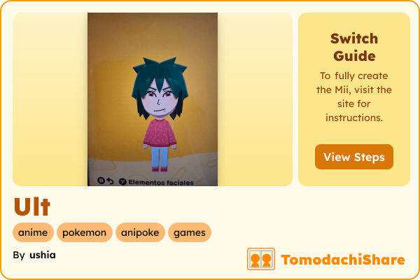 Ult, a male Mii  with tags: anime, pokemon, anipoke, games