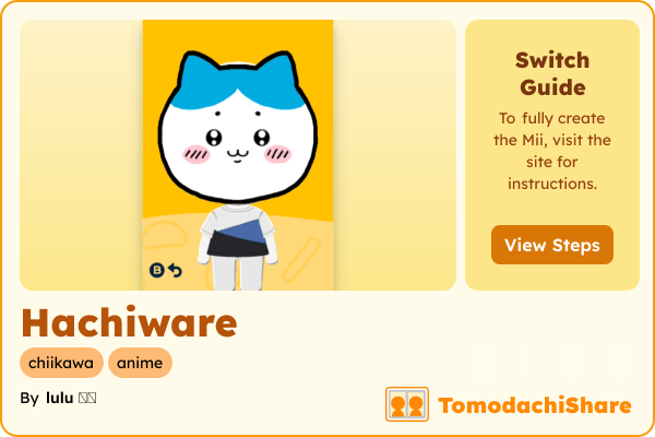 Hachiware, a nonbinary Mii  with tags: chiikawa, anime, manga