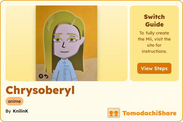 Chrysoberyl, a nonbinary Mii  with tags: anime