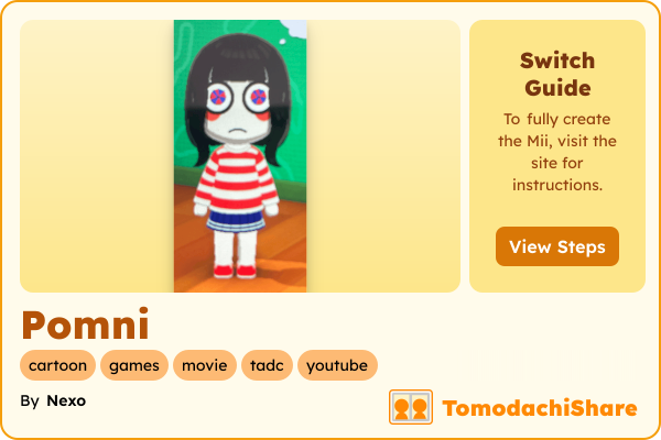 Pomni, a female Mii  with tags: cartoon, games, movie, tadc, youtube