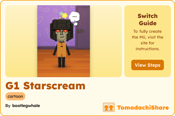 G1 Starscream, a male Mii  with tags: cartoon