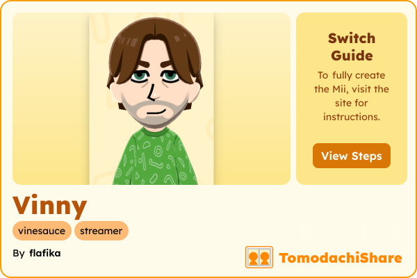 Vinny, a male Mii  with tags: vinesauce, streamer