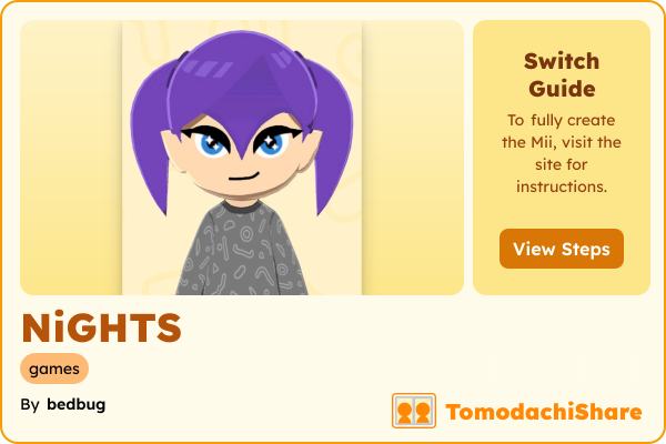 NiGHTS, a nonbinary Mii  with tags: games