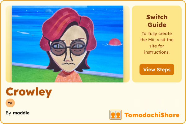 Crowley, a male Mii  with tags: tv
