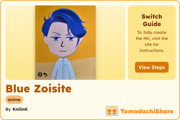 Blue Zoisite, a nonbinary Mii  with tags: anime