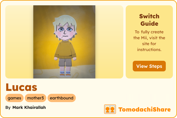 Lucas, a male Mii  with tags: games, mother3, earthbound