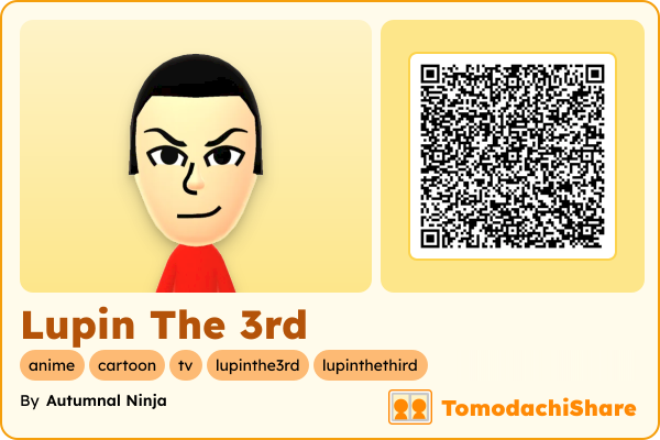 Lupin The 3rd, a male Mii  with tags: anime, cartoon, tv, lupinthe3rd, lupinthethird