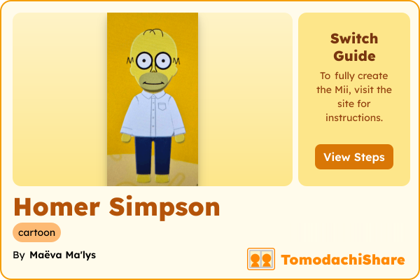 Homer Simpson, a male Mii  with tags: cartoon