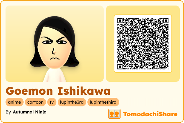 Goemon Ishikawa, a male Mii  with tags: anime, cartoon, tv, lupinthe3rd, lupinthethird