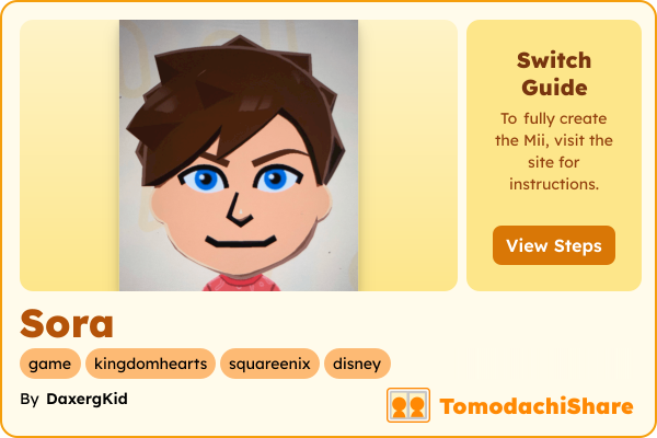 Sora, a male Mii  with tags: game, kingdomhearts, squareenix, disney