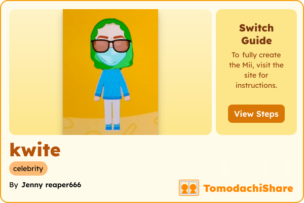 kwite, a nonbinary Mii  with tags: celebrity