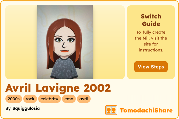 Avril Lavigne 2002, a female Mii  with tags: 2000s, rock, celebrity, emo, avril