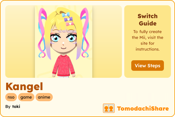 Kangel, a female Mii  with tags: nso, game, anime