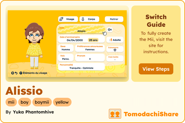 Alissio, a male Mii  with tags: mii, boy, boymii, yellow