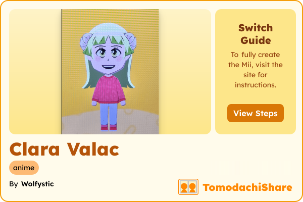 Clara Valac, a female Mii  with tags: anime