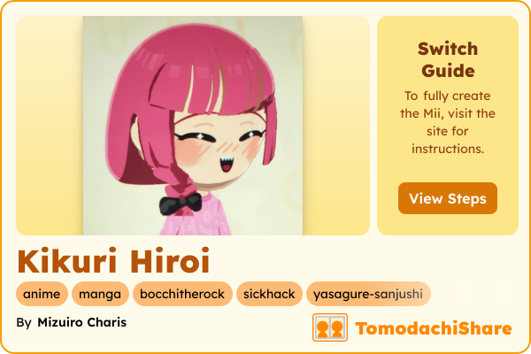 Kikuri Hiroi, a female Mii  with tags: anime, manga, bocchitherock, sickhack, yasagure-sanjushi
