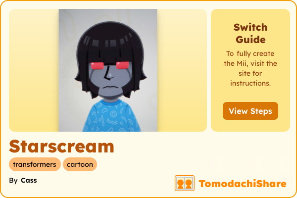 Starscream, a male Mii  with tags: transformers, cartoon