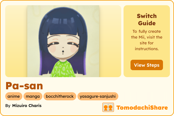 Pa-san, a female Mii  with tags: anime, manga, bocchitherock, yasagure-sanjushi
