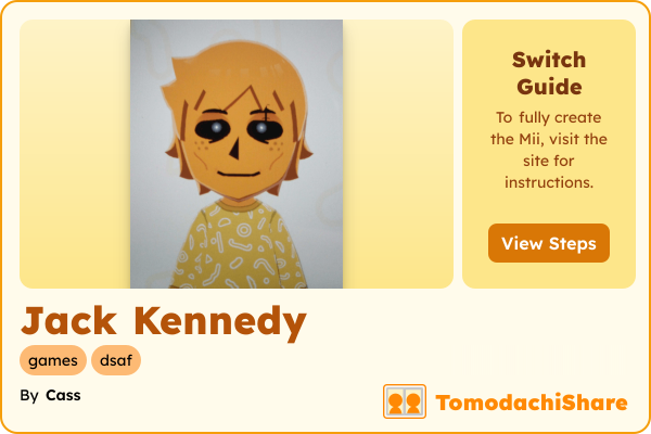 Jack Kennedy, a male Mii  with tags: games, dsaf
