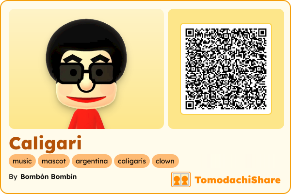 Caligari, a male Mii  with tags: music, mascot, argentina, caligaris, clown