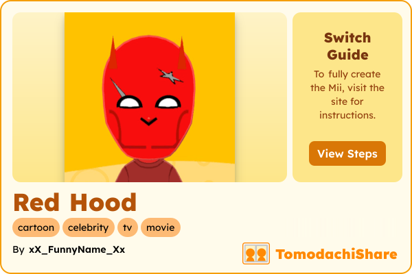 Red Hood, a male Mii  with tags: cartoon, celebrity, tv, movie