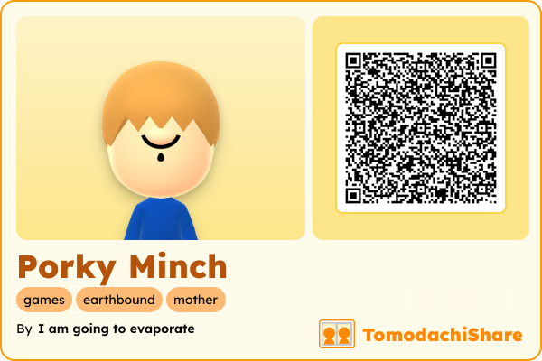 Porky Minch, a male Mii  with tags: games, earthbound, mother