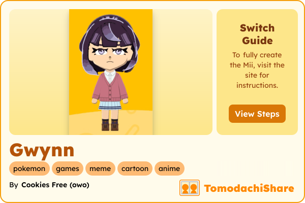 Gwynn, a female Mii  with tags: pokemon, games, meme, cartoon, anime