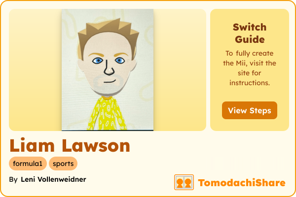 Liam Lawson, a male Mii  with tags: formula1, sports