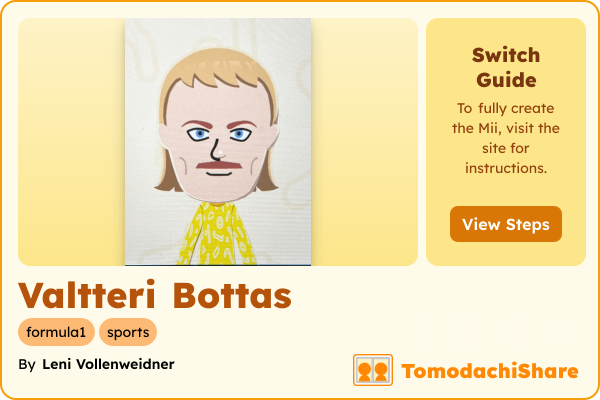 Valtteri Bottas, a male Mii  with tags: formula1, sports