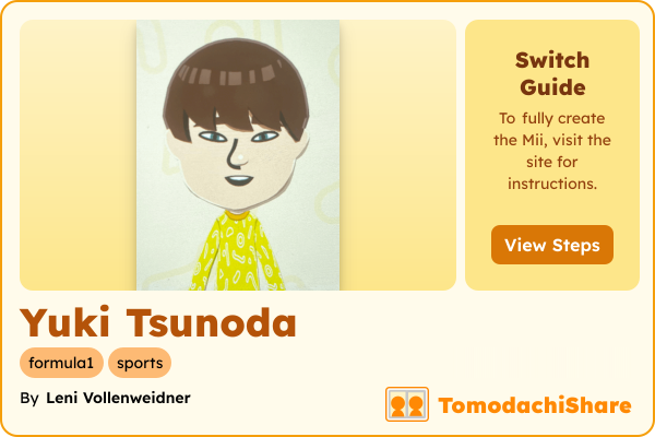 Yuki Tsunoda, a male Mii  with tags: formula1, sports