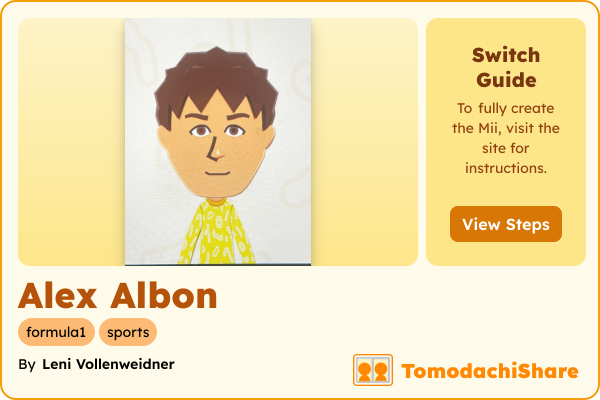 Alex Albon, a male Mii  with tags: formula1, sports