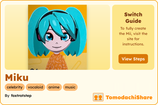 Miku, a female Mii  with tags: celebrity, vocaloid, anime, music