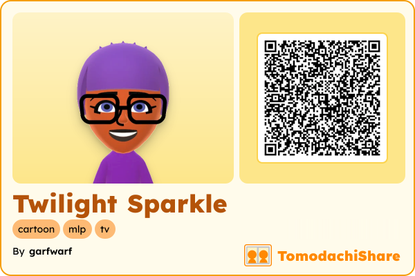 Twilight Sparkle, a female Mii  with tags: cartoon, mlp, tv
