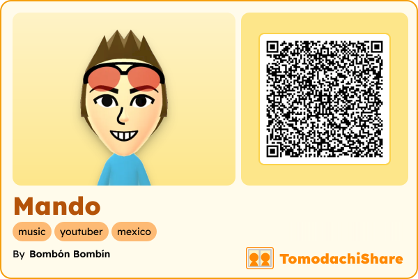 Mando, a male Mii  with tags: music, youtuber, mexico