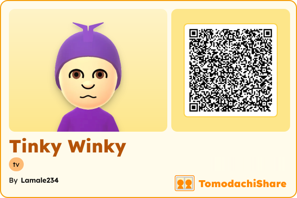 Tinky Winky, a male Mii  with tags: tv