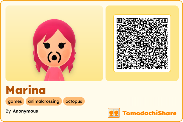 Marina, a female Mii  with tags: games, animalcrossing, octopus