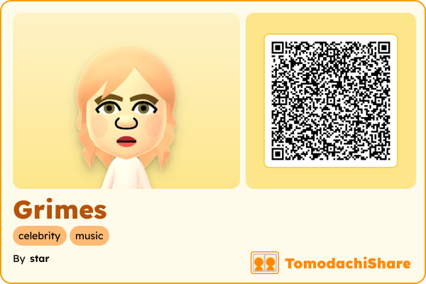 Grimes, a female Mii  with tags: celebrity, music