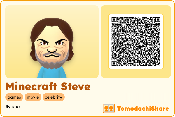 Minecraft Steve, a female Mii  with tags: games, movie, celebrity