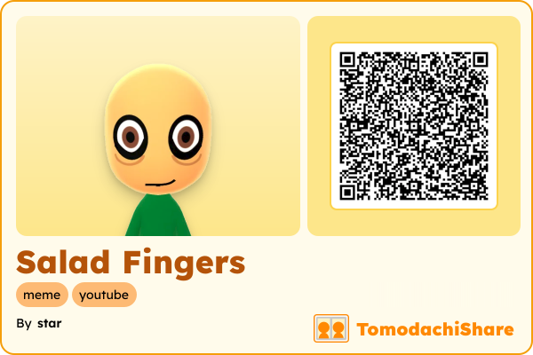 Salad Fingers, a male Mii  with tags: meme, youtube
