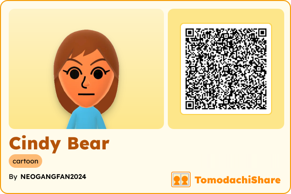 Cindy Bear, a female Mii  with tags: cartoon